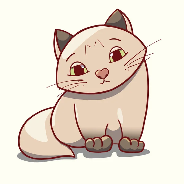 Cute sad cartoon kitten illustration — Stock Vector