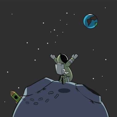 Küçük astronot dünya görüşü karşısında hayrete düştü.