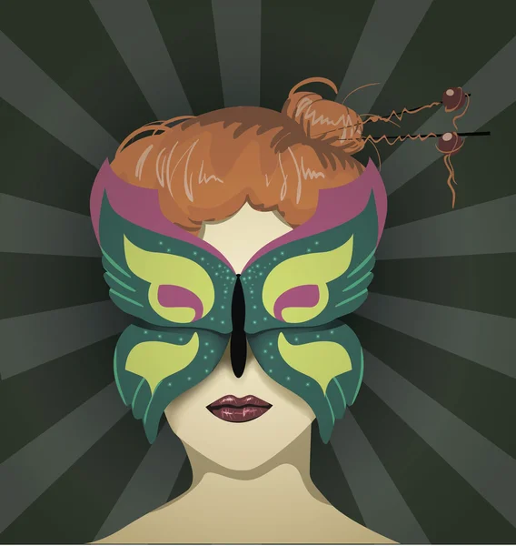 Žena v maškarní masky motýla — Stockový vektor