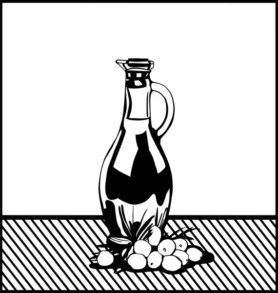 Flasche Öl und Oliven — Stockvektor