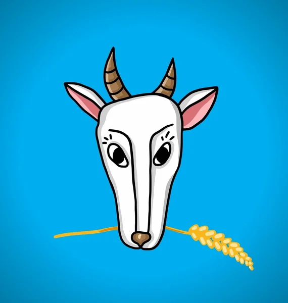 Goat with ears of wheat in the mouth — Stock Vector