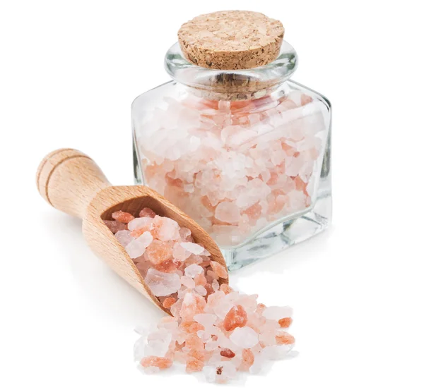 Himalayan pink salt in a glass bottle — Stock Photo, Image