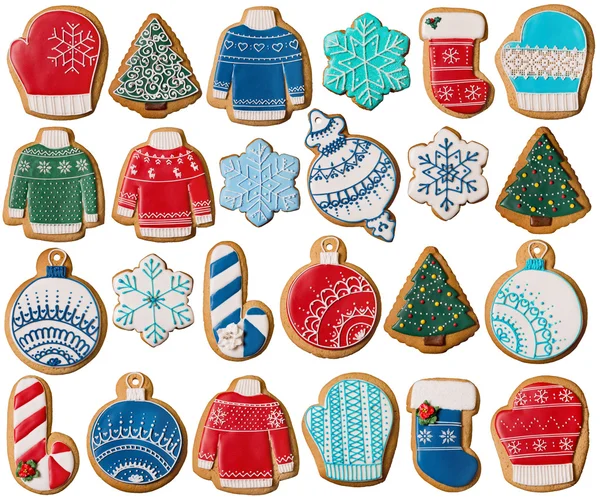 Collection of Christmas gingerbread cookies isolated on white Stock Photo