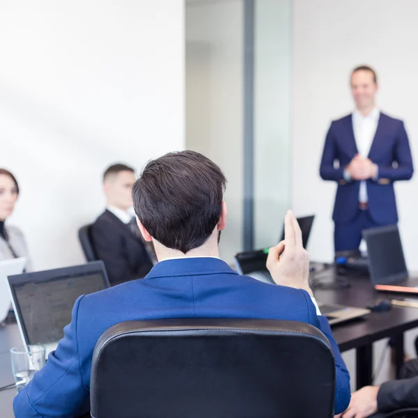 Colleague asking question to business team leader. — Stock Photo, Image