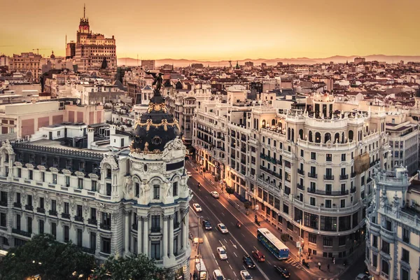 Vista panorâmica da Gran Via, Madrid, Espanha. — Fotografia de Stock