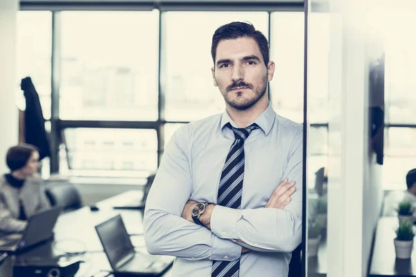 Líder de equipo con compañeros de trabajo trabajando en la oficina. — Foto de Stock