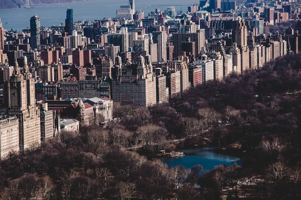 Panoramic elevated view of Central Park, and Upper West Side in Fall. Manhattan, New York City, USA