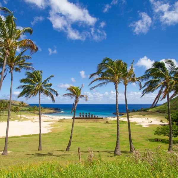 Moai på Ahu Tongariki, Påskön, Chile. — Stockfoto