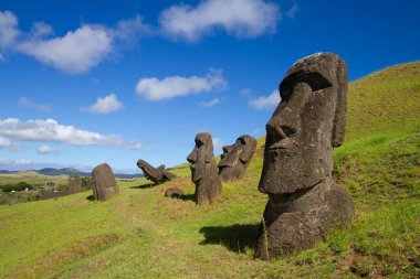 Rano Raraku 'daki Moai taş heykelleri, Paskalya Adası, Şili.