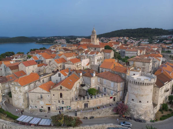 Aerial drone view of Korcula historical old town, Dalmatia, Croatia. — Stock Photo, Image