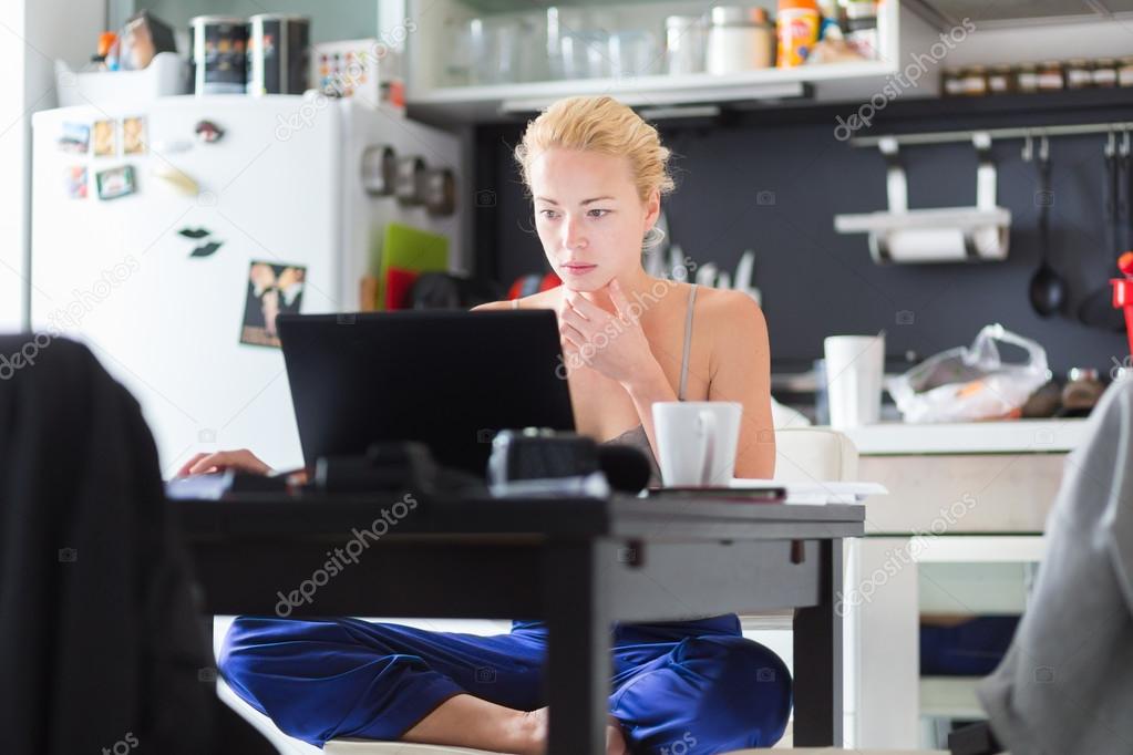 Female freelancer working from home.