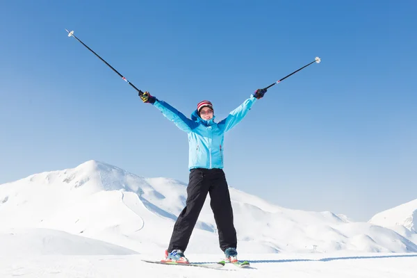 Excited woman skier. — Stock Photo, Image