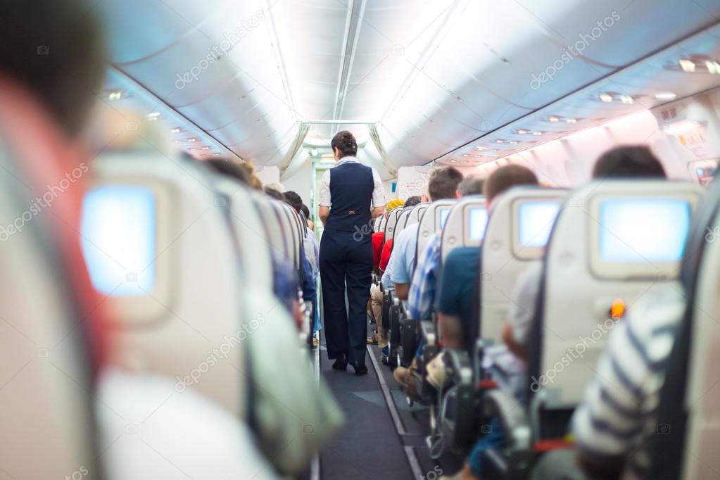 Stewardess on the airplane.