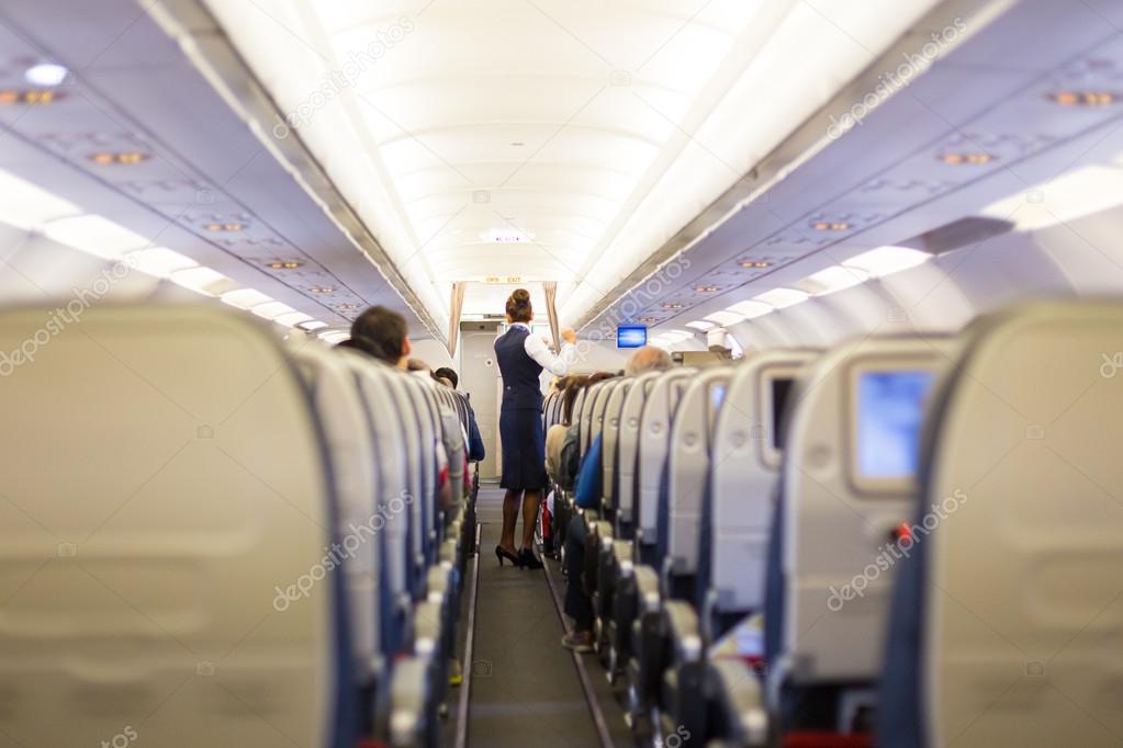 Stewardess on the airplane.