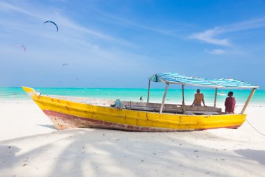 White tropical sandy beach on Zanzibar. clipart