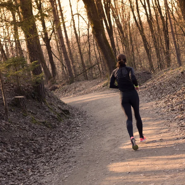 Corredor femenino en el bosque. — Foto de Stock