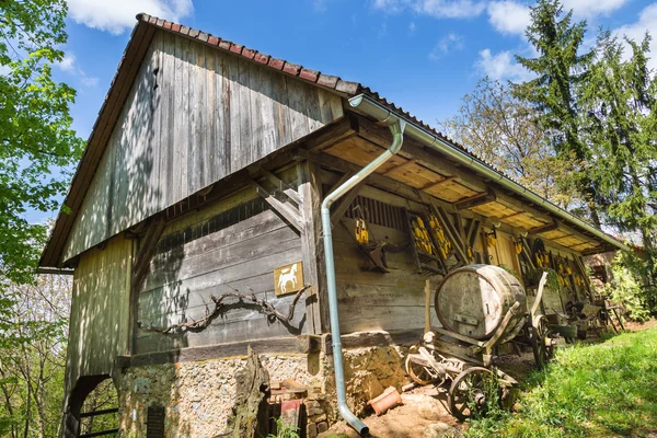 Hayrack y granero en el medio ambiente alpino, Eslovenia — Foto de Stock