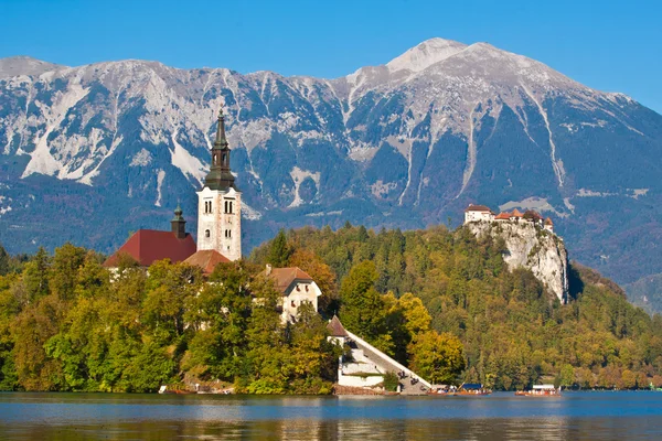 Panorama över Bled i höst. — Stockfoto