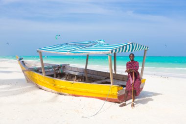 White tropical sandy beach on Zanzibar. clipart