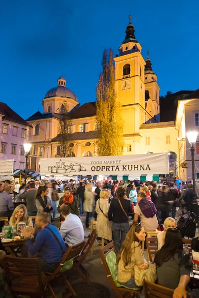 Open kitchen food market in Ljubljana, Slovenia. — Stok fotoğraf