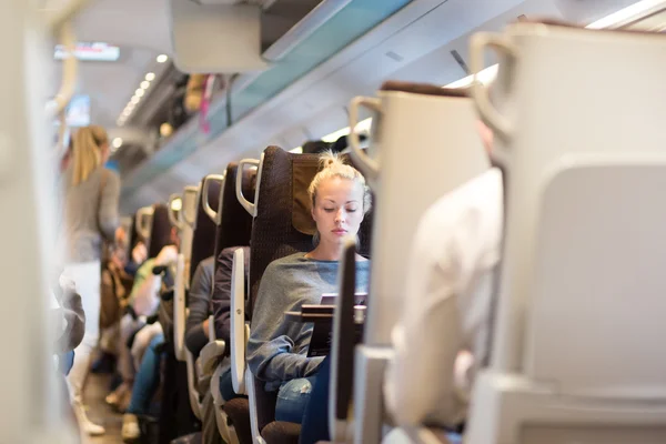 Lady traveling by train. — Stock Photo, Image