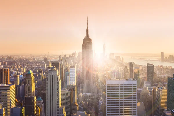 Nova Iorque Manhattan Skyline Centro Com Iluminado Empire State Building — Fotografia de Stock