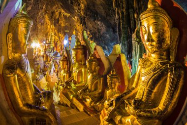 Golden Buddha statues in Pindaya Cave, Burma, Myanmar.