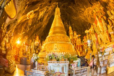 Golden Buddha statues in Pindaya Cave, Burma, Myanmar.