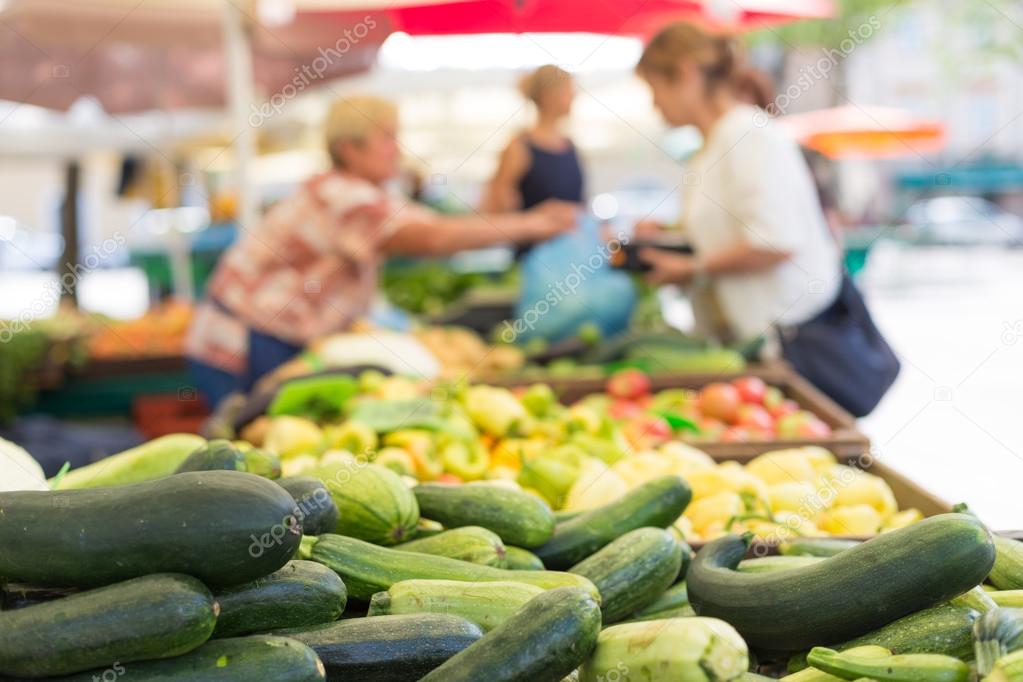 Farmers food market stall with variety of organic vegetable.