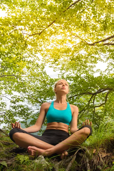 Mulher relaxante na bela natureza . — Fotografia de Stock