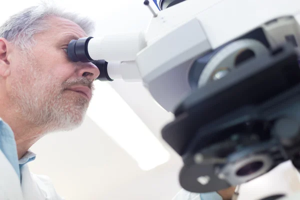 Senior scientist  microscoping in lab. — Stock Photo, Image