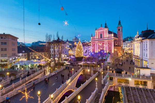 Preserens square için Noel, Ljubljana, Slovenya. — Stok fotoğraf