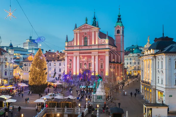 Lublaň v době Vánoc, Slovinsko. — Stock fotografie
