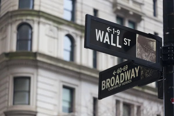 Wall St. street sign, Nova Iorque, EUA . — Fotografia de Stock
