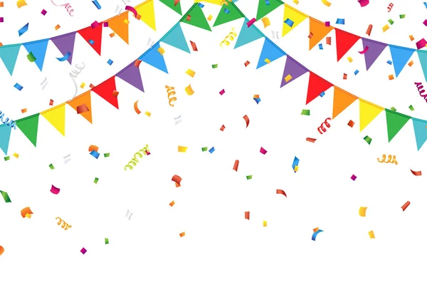 Drapeaux de fête avec confettis — Image vectorielle