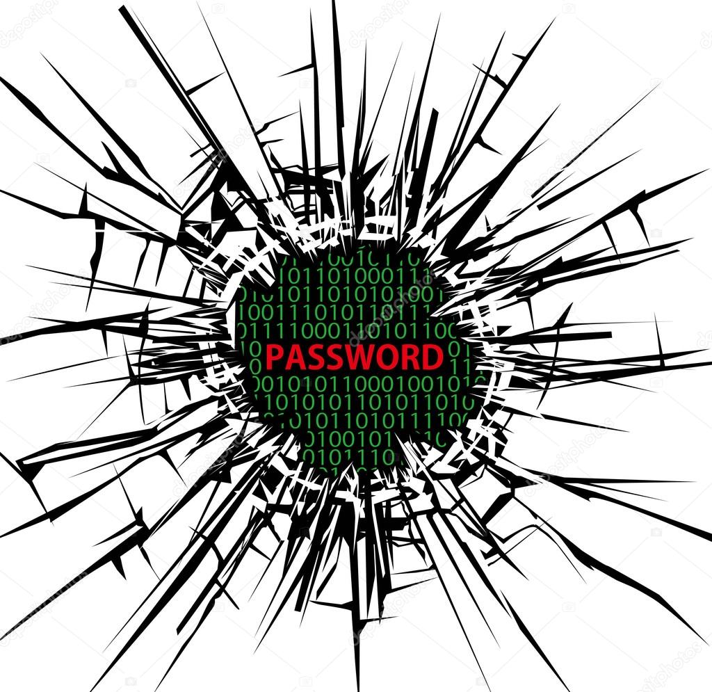 Security concept, Breaking through the glass and password