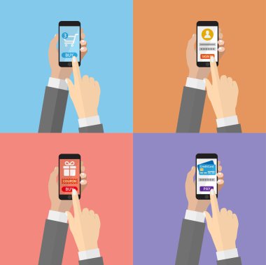 İnternet alışveriş, oturum açma, kredi kartı ödemeleri için Smartphone. E-ticaret online alışveriş kavramı.