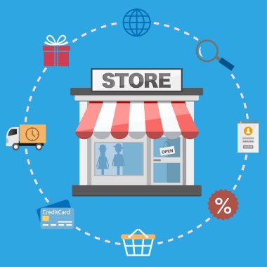 Düz tasarım alışveriş yapmak ve alışveriş simgeleri