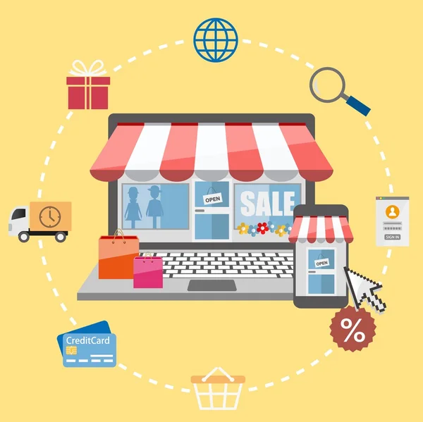 Plat e-commerce et boutiques en ligne icônes — Image vectorielle