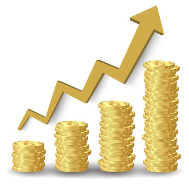 Altın sikke ve grafik yığını