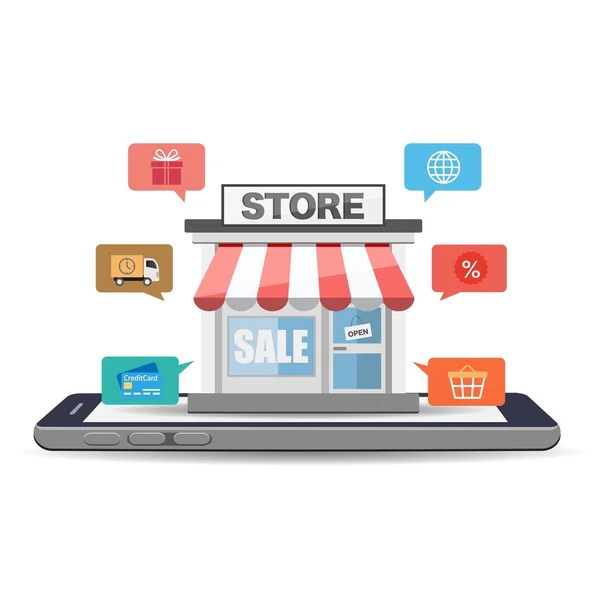 Tienda online en pantalla de smartphone — Vector de stock