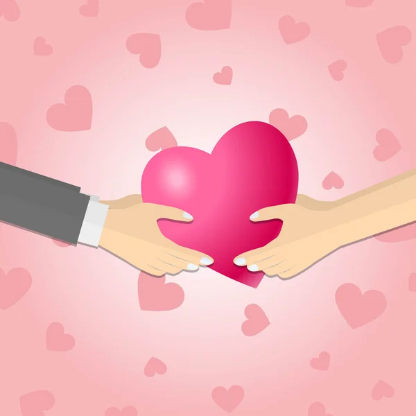 Manos dando un corazón rosado — Vector de stock