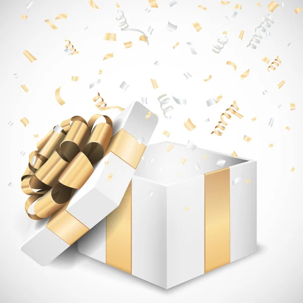 Boîte cadeau ouverte et confettis — Image vectorielle