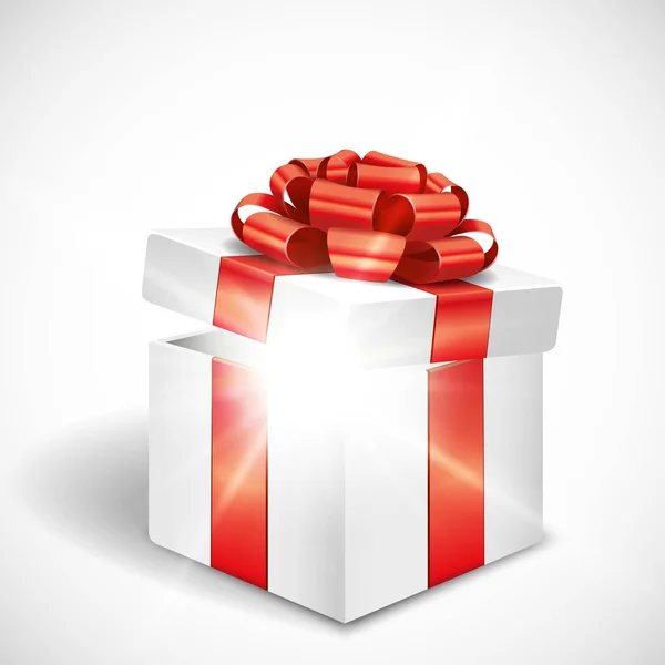 Caja de regalo abierta con luz brillante — Vector de stock