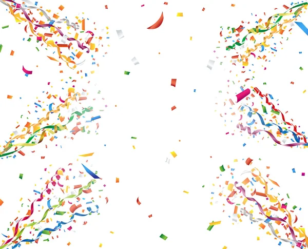 Exploderende partij confetti en streamers — Stockvector