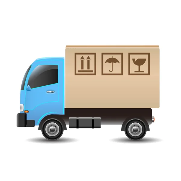 Caminhão de entrega com uma caixa de papelão —  Vetores de Stock
