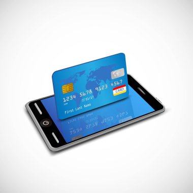 Smartphone with credit card. Internet shopping concept.