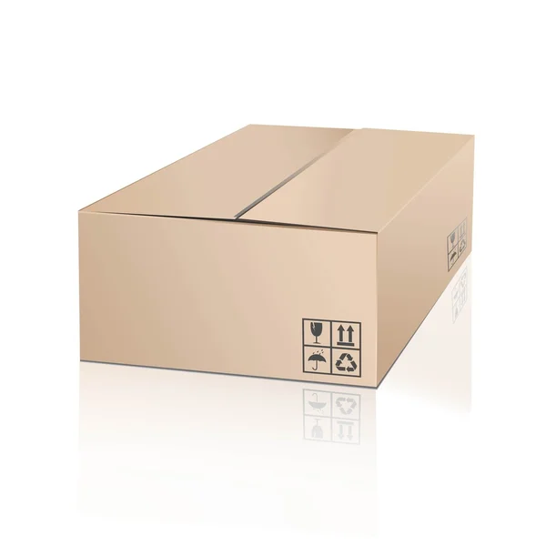 Uitpakken kartonnen doos met kwetsbare symbool — Stockvector