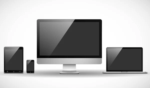 Set von realistischen Vektor-Laptop, Desktop, Smartphone und Tablet-Computer. moderne elektronische Geräte. — Stockvektor