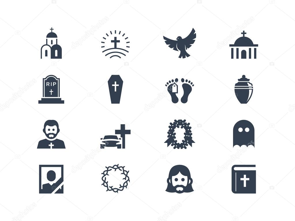 Funeral and cimetery icons set